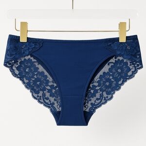 La Perla Souple Blue Cotton & Leavers Lace Brief Panties XL Rare NWT
